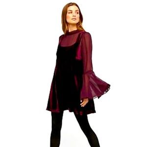 Free People Counting Stars Velvet Mini Dress Wine
